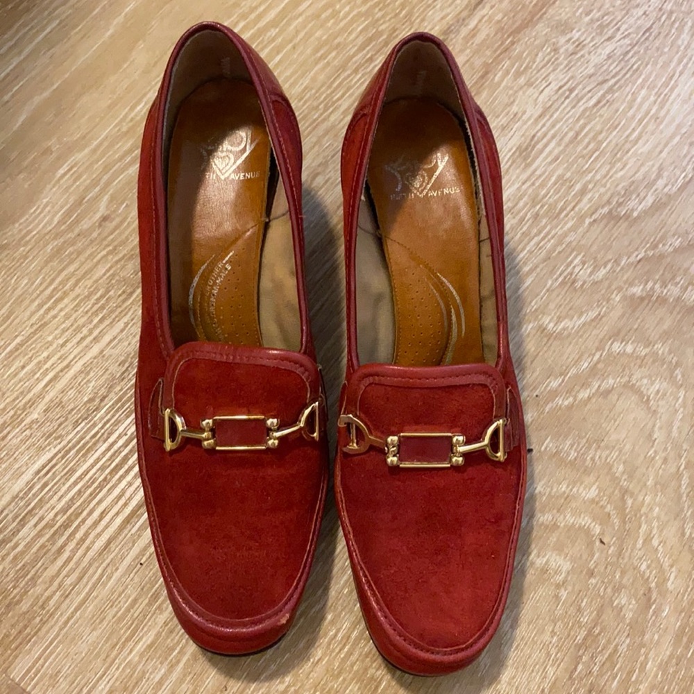 Vintage Seby heeled shoes red orange suede shoes with gold buckle 5